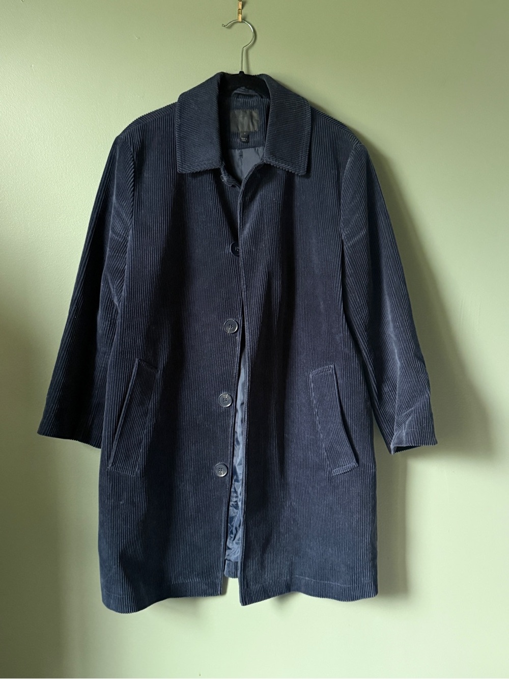 ASOS - Men's Navy Corduroy Overcoat - Classic Button Front - Size S